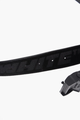 Leather and Velvet Belt with Contrasting Logo 35mm