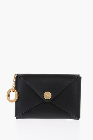 Solid Color Leather TITANIA Card Holder with Golden Button