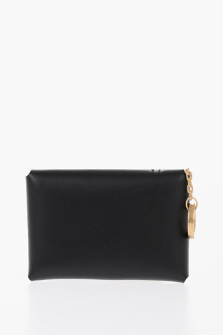 Solid Color Leather TITANIA Card Holder with Golden Button
