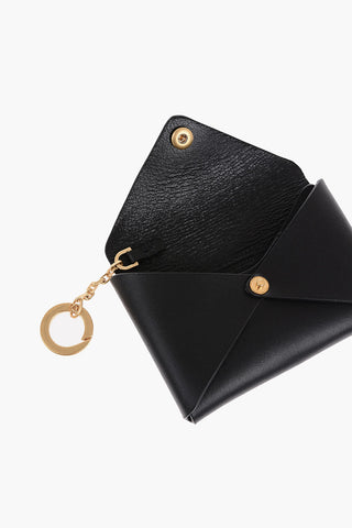Solid Color Leather TITANIA Card Holder with Golden Button