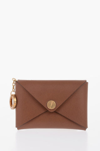 Solid Color Leather TITANIA Card Holder with Golden Button
