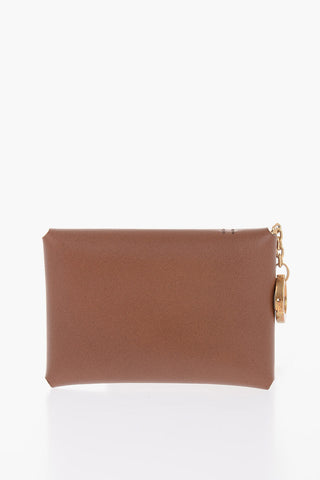 Solid Color Leather TITANIA Card Holder with Golden Button