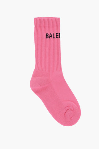 Solid Color Ribbed Socks with Embroidered Logo