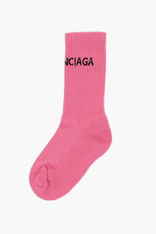 Solid Color Ribbed Socks with Embroidered Logo