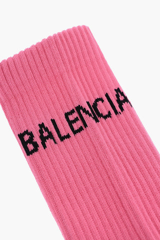 Solid Color Ribbed Socks with Embroidered Logo
