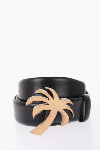 Leather Belt with Palm-Shaped Buckle 35mm