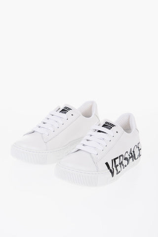 Leather Sneakers with Printed Contrasting Logo