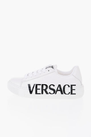Leather Sneakers with Printed Contrasting Logo