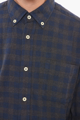 Cotton-flannel Button-down Shirt in Gingham-check Motif