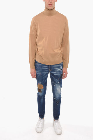 Wool Turtleneck Sweater with Logo Detail