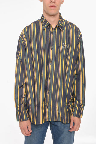 JEAN-MICHEL BASQUIAT Camicia in Popeline di Cotone con Motivo a Righe Unbalanced