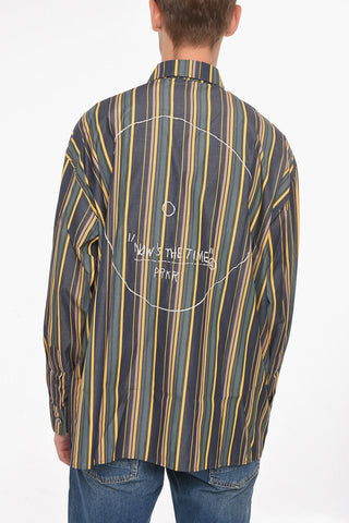JEAN-MICHEL BASQUIAT Camicia in Popeline di Cotone con Motivo a Righe Unbalanced