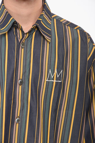 JEAN-MICHEL BASQUIAT Camicia in Popeline di Cotone con Motivo a Righe Unbalanced