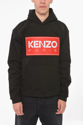 PARIS Felpa Hoodie in Cotone con Applicazione in Velcro