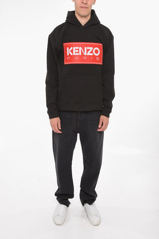 PARIS Felpa Hoodie in Cotone con Applicazione in Velcro