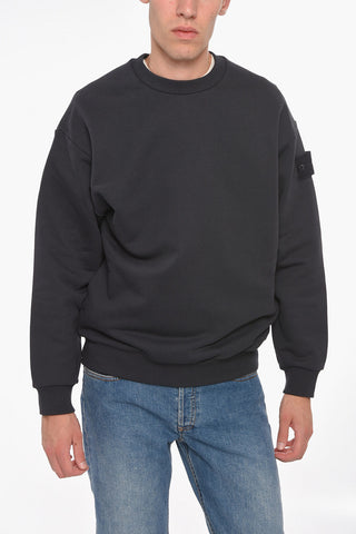 Felpa Girocollo In Cotone Garzato Con Patch Logo