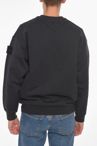Felpa Girocollo In Cotone Garzato Con Patch Logo