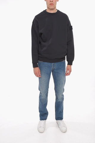 Felpa Girocollo In Cotone Garzato Con Patch Logo