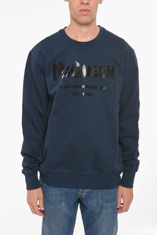 Brushed-cotton Crewneck Sweatshirt with Logo Print