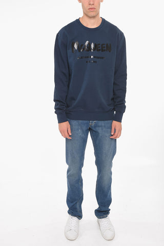 Brushed-cotton Crewneck Sweatshirt with Logo Print