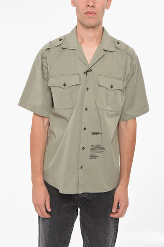 Camicia Mezze Maniche con Colletto alla Francese e Stampa Slogan