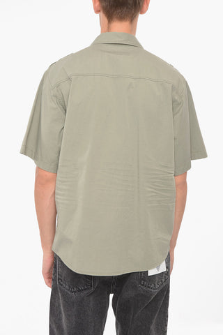 Camicia Mezze Maniche con Colletto alla Francese e Stampa Slogan