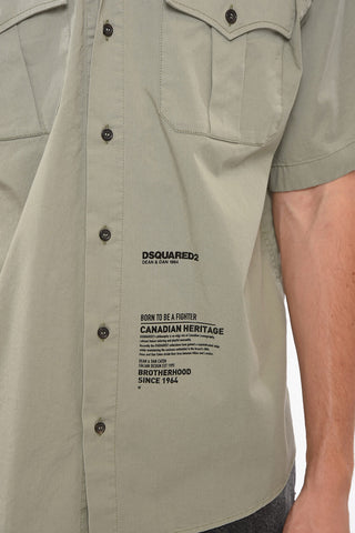 Camicia Mezze Maniche con Colletto alla Francese e Stampa Slogan