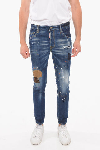 Paint-splatter-printed SKATER Denims with Patch Detailing