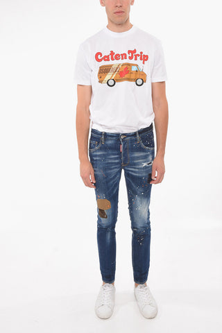 Paint-splatter-printed SKATER Denims with Patch Detailing