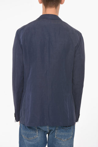 Blazer in Misto Lana e Lino con Tasche a Filo