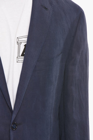 Blazer in Misto Lana e Lino con Tasche a Filo