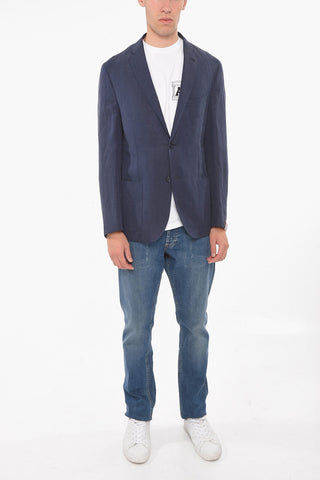 Blazer in Misto Lana e Lino con Tasche a Filo