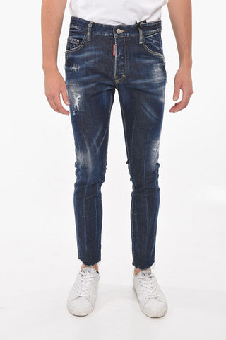 Super-twinky-fitting Dark-washed Denims with Distressed Detailing