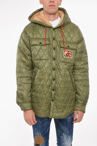 Hooded Shearling Jacket with Double Breast-pocket