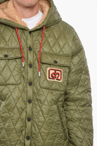 Hooded Shearling Jacket with Double Breast-pocket
