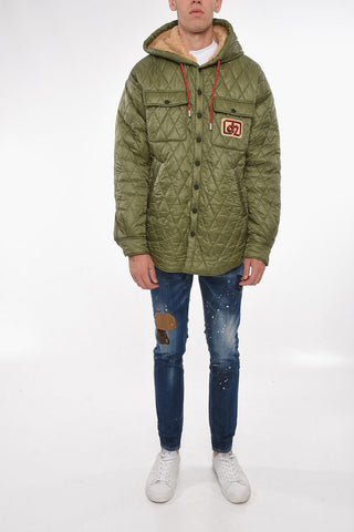 Hooded Shearling Jacket with Double Breast-pocket