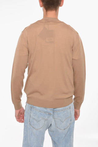 Worsted Wool V-neckline Cardigan with Ribbed Detailing
