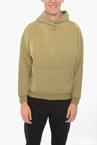 Fleeced-cotton Hoodie with Button-detail