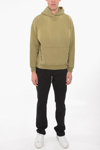 Fleeced-cotton Hoodie with Button-detail