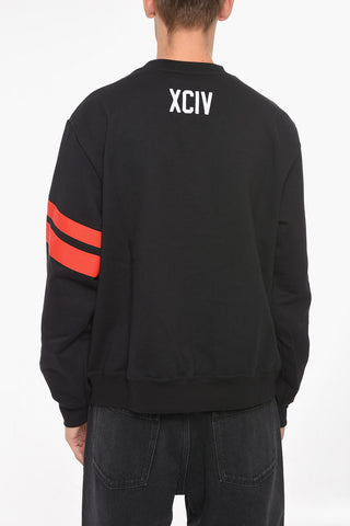 Crew Neck Embroidered Logo Sweatshirt with Contrasting Bands