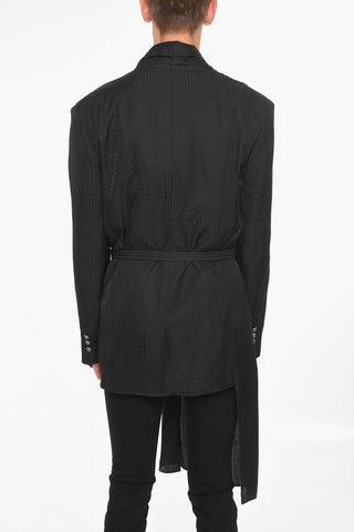 Satin Asymmetric Blazer with Two-layered Silhouette and Monogram Allover