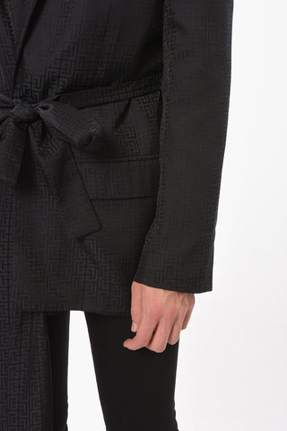 Satin Asymmetric Blazer with Two-layered Silhouette and Monogram Allover