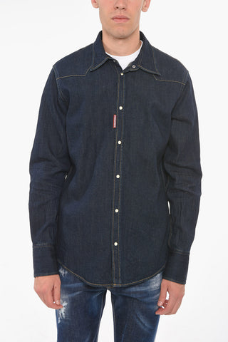 Camicia Western in Denim di Misto Canapa