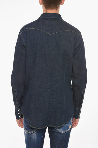 Camicia Western in Denim di Misto Canapa