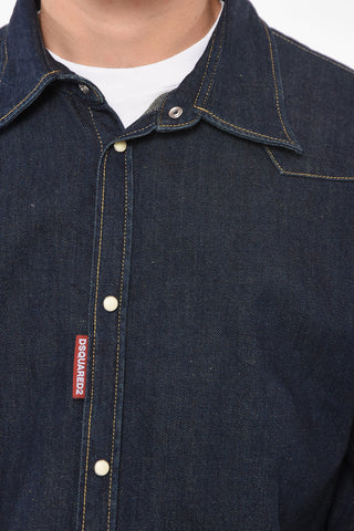 Camicia Western in Denim di Misto Canapa