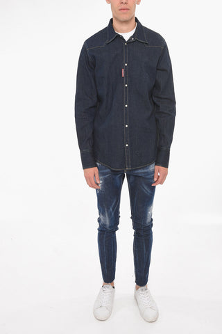 Camicia Western in Denim di Misto Canapa