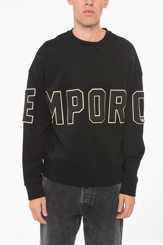 EMPORIO Crew Neck Brushed Cotton Sweatshirt with Logo Patch