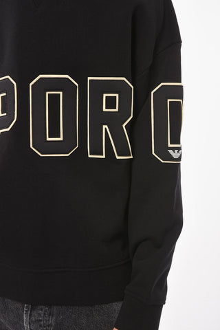 EMPORIO Crew Neck Brushed Cotton Sweatshirt with Logo Patch