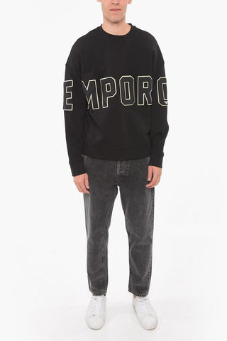 EMPORIO Crew Neck Brushed Cotton Sweatshirt with Logo Patch