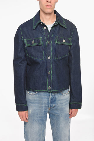 Giubbotto in Denim con Lavaggio Scuro e Cuciture a Vista